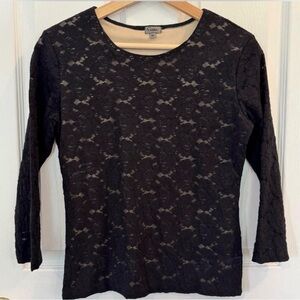 Vintage Y2K Black Lace Going Out Top Made in USA Stretch Lined Medium